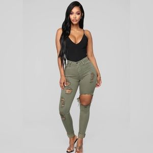 Glistening Jeans- Olive
